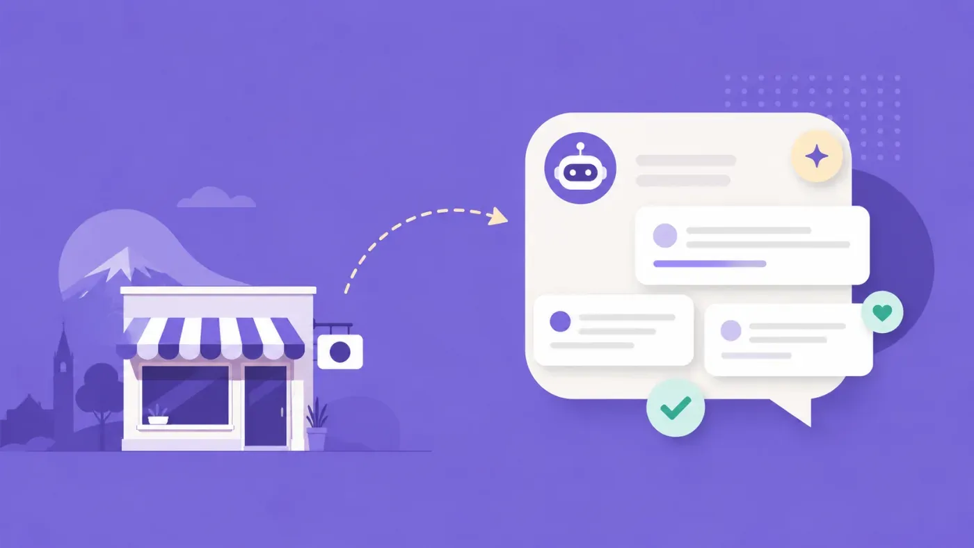 Devanture de boutique avec un repère de localisation et une fiche Google notée en étoiles